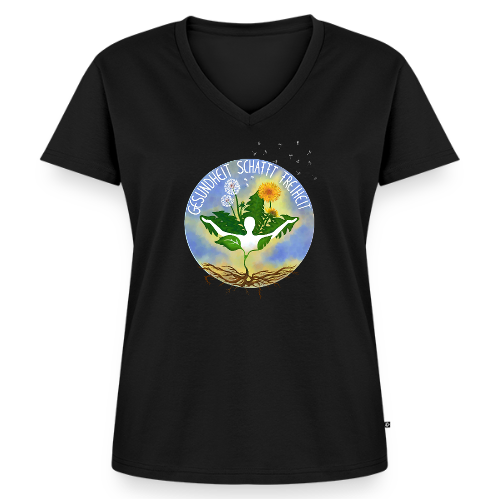 Gesundheit schafft Freiheit (FREI) / 100% Bio Frauen Bio-T-Shirt mit V-Ausschnitt - Schwarz