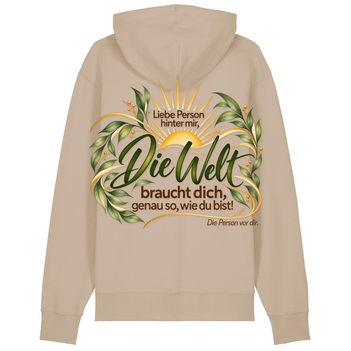 Du bist genug - 100% BIO Hoodie - Desert Dust - Rueckseite