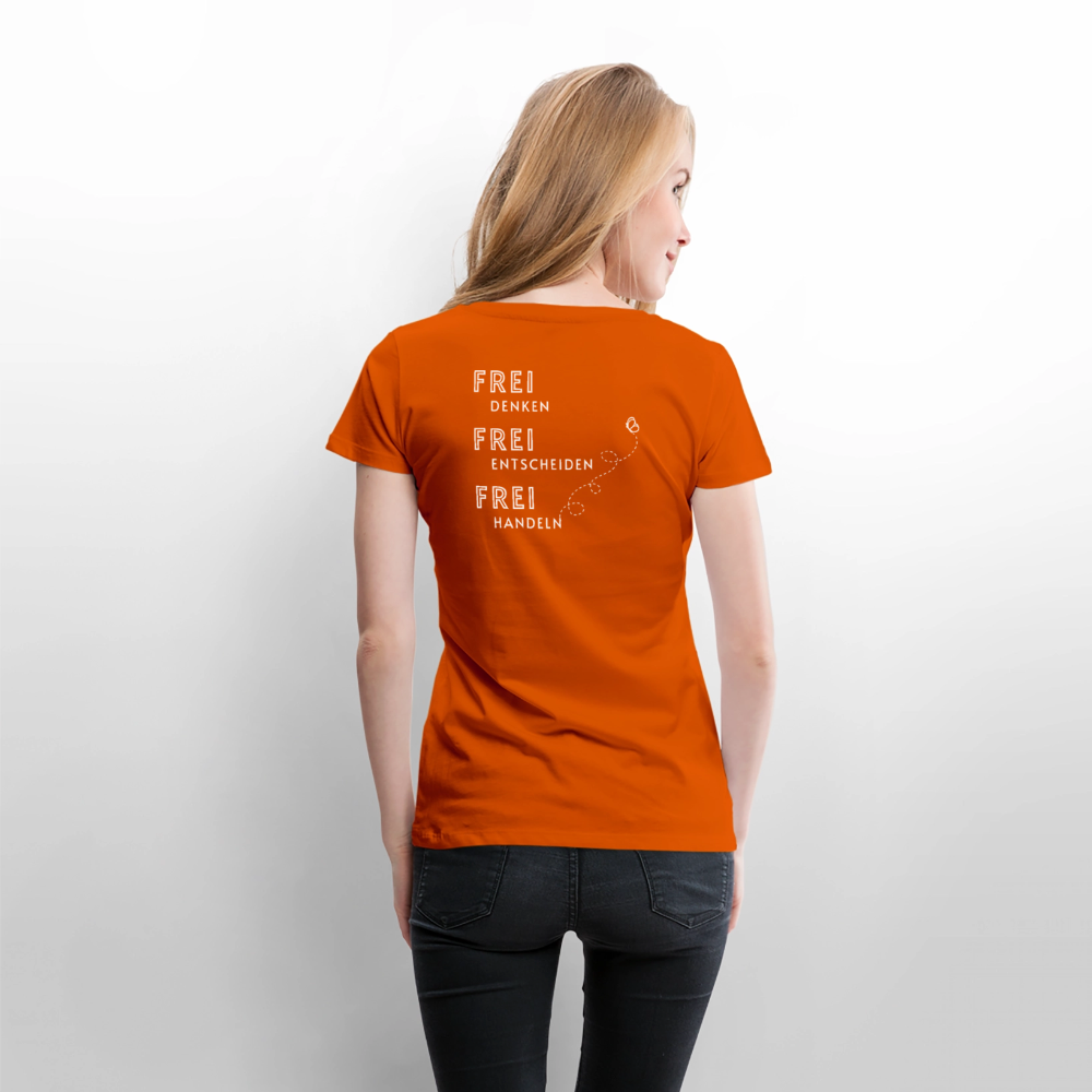 Gesundheit schafft Freiheit (FREI) / 100% Bio Frauen Premium T-Shirt (weiß) - Orange 