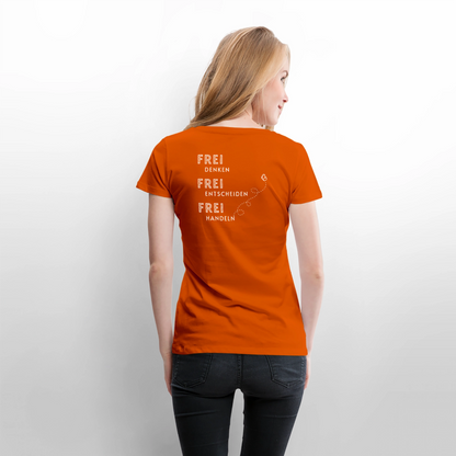 Gesundheit schafft Freiheit (FREI) / 100% Bio Frauen Premium T-Shirt (weiß) - Orange 