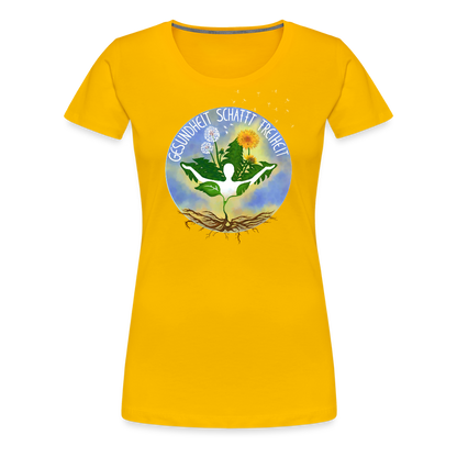 Gesundheit schafft Freiheit (Natürlich) / 100% Bio Frauen Premium T-Shirt (weiß) - Sonnengelb