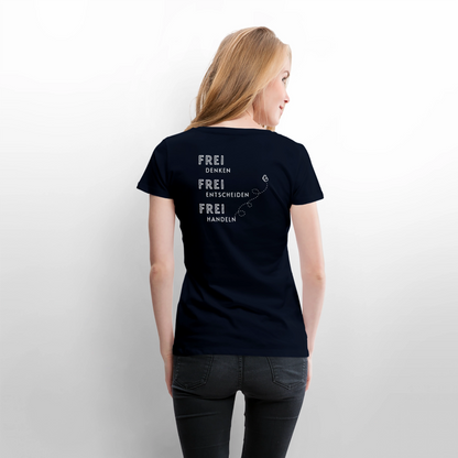 Gesundheit schafft Freiheit (FREI) / 100% Bio Frauen Premium T-Shirt (weiß) - Navy