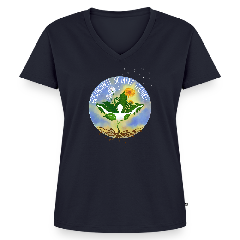 Gesundheit schafft Freiheit (Eins mit der Natur) / 100% Bio Frauen Bio-T-Shirt mit V-Ausschnitt - Navy