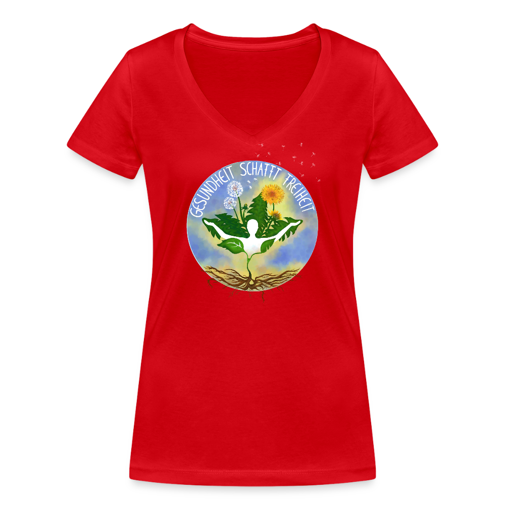 Gesundheit schafft Freiheit (Natürlich) / 100% Bio Frauen Bio-T-Shirt mit V-Ausschnitt - Rot