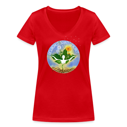 Gesundheit schafft Freiheit (Natürlich) / 100% Bio Frauen Bio-T-Shirt mit V-Ausschnitt - Rot