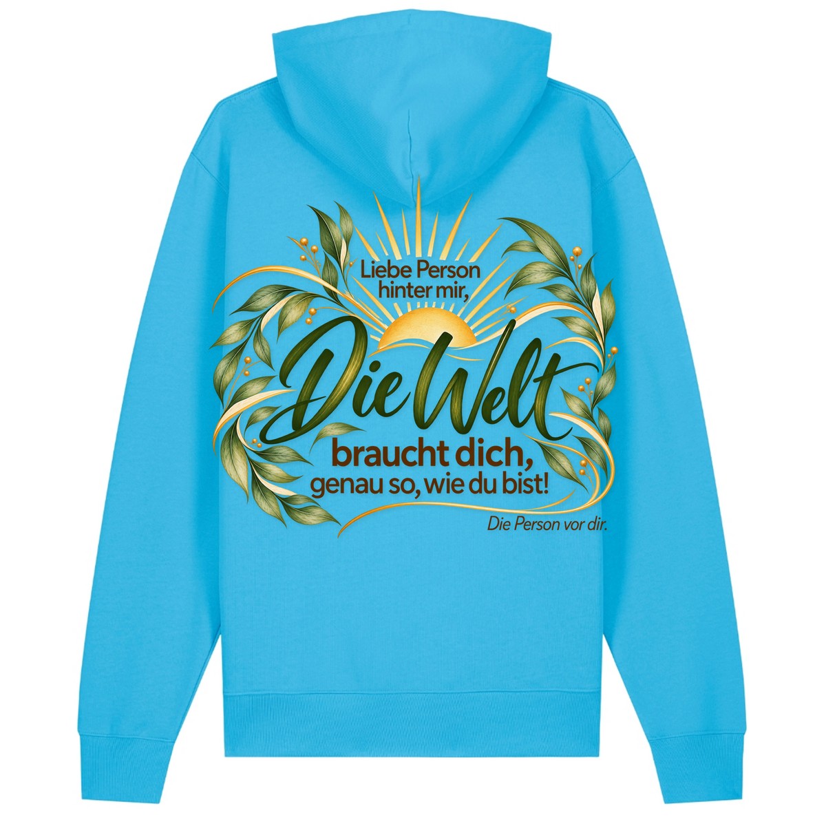 Du bist genug - 100% BIO Hoodie - Aqua Blue - Rueckseite